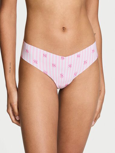 No-show Thong Panty, Purest Pink Logo Stripes, large