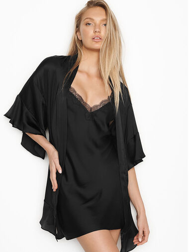 Kimono In Raso Con Balze, Black, large