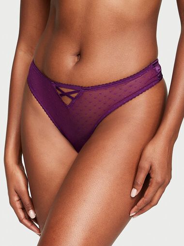 Tanga Con Apertura, Fiocco E Design Stringato Sul Retro, Grape Soda, large