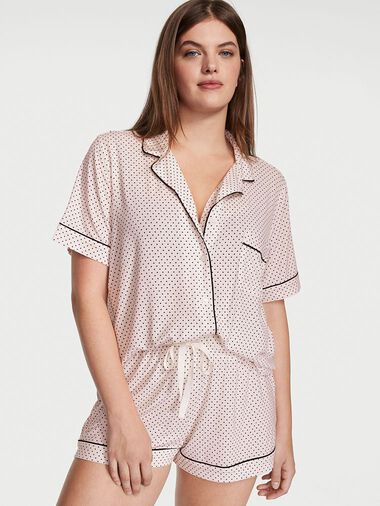 Pigiama Corto In Modal, White Pin Dots, large