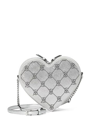 Heart Crossbody Bag, Silver Rhinestone, large