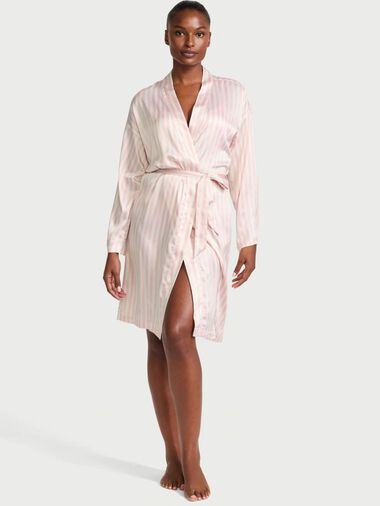 Vestaglia Midi In Raso, Pink Iconic Stripe, large