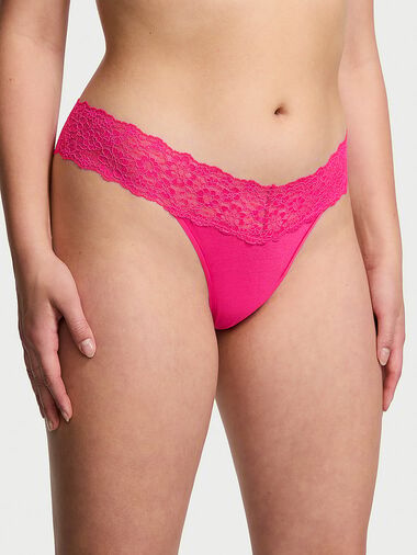 Tanga In Cotone Con Vita In Pizzo, Forever Pink, large