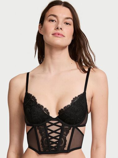 Top Stile Corsetto Low-cut Demi Con Ricami Floreali Boho-chic, Black, large