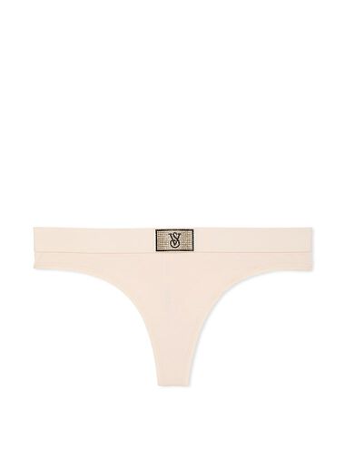 Tanga In Cotone Con Dettaglio Di Strass E Logo, Marzipan, large