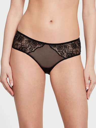 Rose Lace & Grommet Open-back Cheeky Panty, Black, large