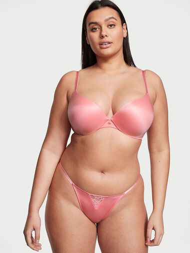 Slip Sgambato Con Fianchetti Sottili E Dettagli In Pizzo, Pink Roses, large
