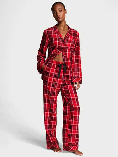 Flannel Long Pajama Set, LIPSTICK LOVELY PLAID, large