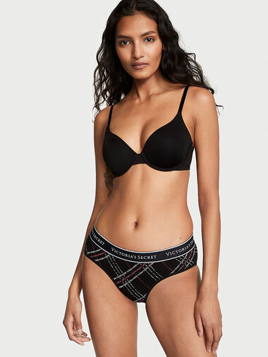 Slip Coprente In Cotone Con Logo, Black Logo Plaid, large