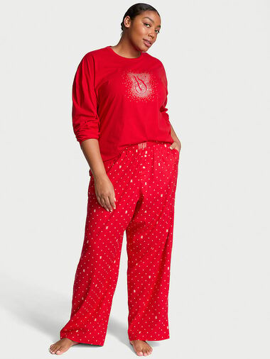 Pigiama Con Pantalone In Flanella E T-shirt A Maniche Lunghe, LIPSTICK LOGO DOTS, large