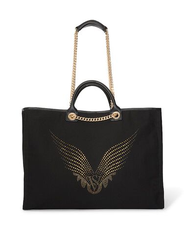 Victoria's Secret Backstage Double Handle Tote, Black Gold Rhinestone Victoria's Secret Backstage Double Handle Tote, Black Gold Rhinestone, large