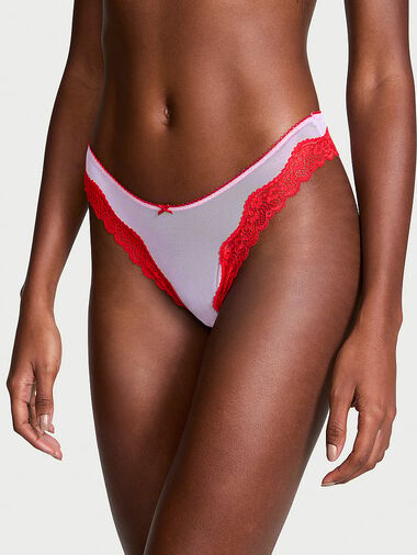 Tanga Sgambato In Mesh Tease Con Finiture In Pizzo, Silky Lilac, large