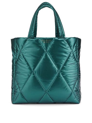 Borsa A Spalla Imbottita Con Impunture, Teal, large