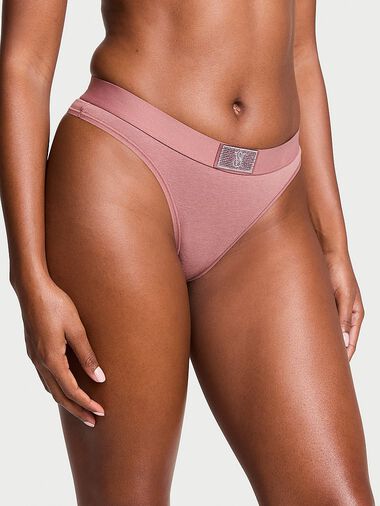 Tanga In Cotone Con Dettaglio Di Strass E Logo, Vintage Rose, large