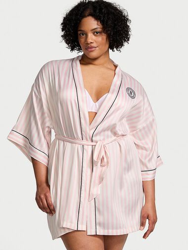 Vestaglia Corta In Raso Con Piping, Pink Iconic Stripe, large