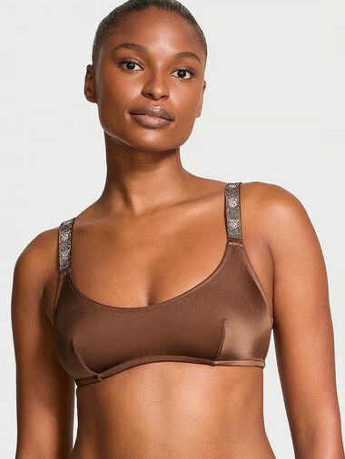 Bralette Con Scollatura Rotonda E Spalline Di Strass, Dark Roast, large