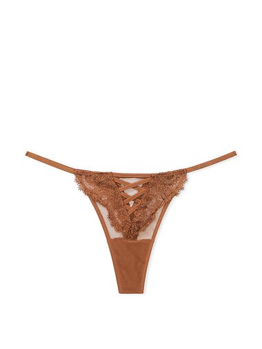 Tanga Con Ricami Floreali Boho-chic, Caramel, large