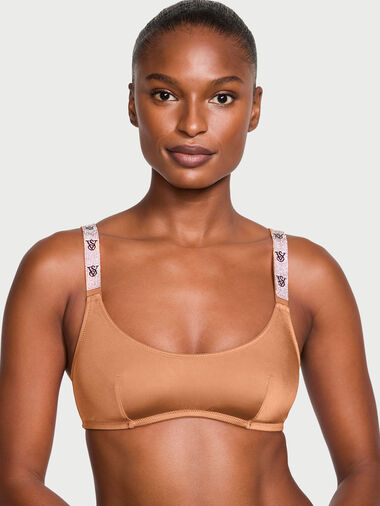 Bralette Con Scollatura Rotonda E Spalline Di Strass, Honey Glow, large