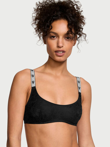 Bralette In Pizzo Con Scollatura Rotonda E Spalline Di Strass, BLACK093 54A2, large