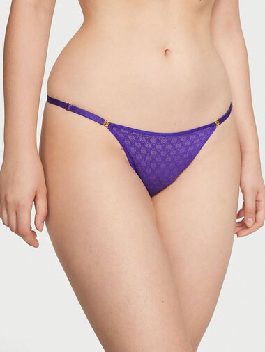 Icon By Victoria's Secret Lace Adjustable String Thong Panty, Purple Shock, large