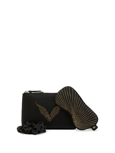 Victoria's Secret Backstage 3-piece Satin Shine Accessories Set, Black and Coconut White Gold Wings, large