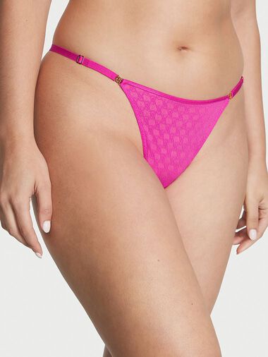 Icon By Victoria's Secret Lace Adjustable String Thong Panty, Fuchsia Frenzy, large