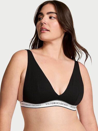 Bralette In Cotone Con Scollatura Profonda E Senza Ferretto, Black, large