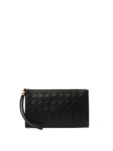 Large Pouch Wristlet, Black Woven, large