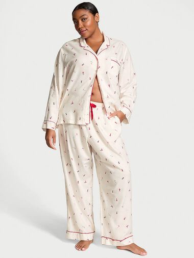 Flannel Long Pajama Set, COCONUT WHITE SKIERS, large