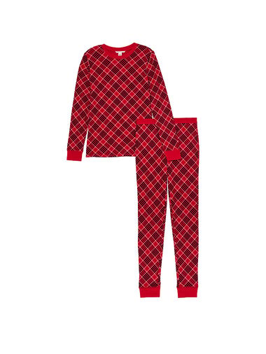 Thermal Long Pajama Set, LIPSTICK LOVELY PLAID, large