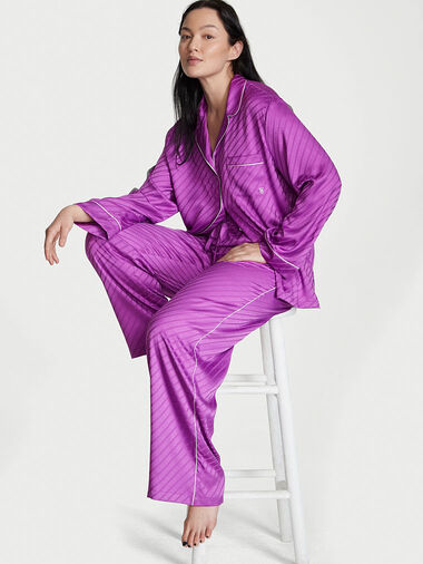 Pigiama Lungo In Raso, Electric Violet, large