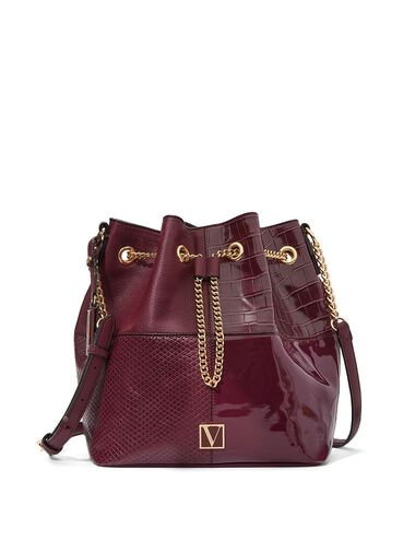The Victoria Bucket Bag, Bordeaux Patchwork, large
