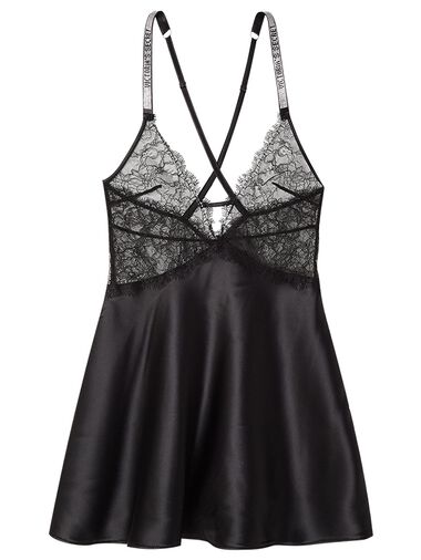 Sottoveste In Satin E Pizzo Con Spalline Di Strass, Description, large