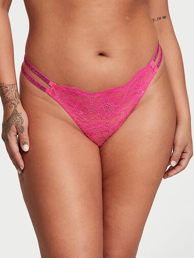 Tanga In Pizzo Con Fianchetti Doppi Brillanti, Forever Pink, large