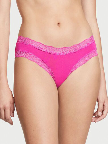 Slip Sgambato In Cotone Con Vita In Pizzo Glitterato, Fuchsia Frenzy, large