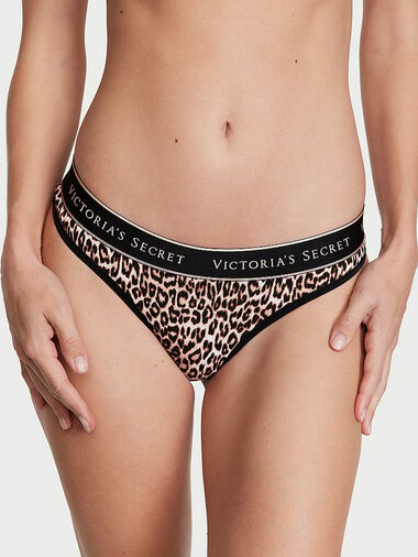 Logo Cotton Thong Panty, Marzipan Leopard, large