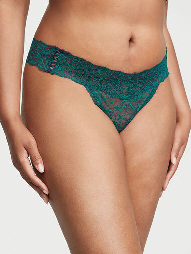 Tanga In Pizzo Posey Con Dettagli Stringati Laterali, BLACK IVY 2Y3B, large