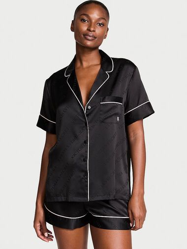 Pigiama Corto In Raso, BLACK, large