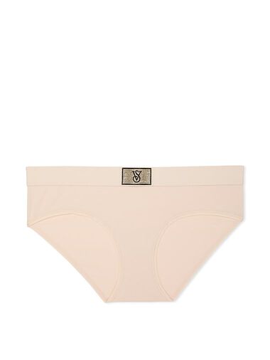 Slip Coprente In Cotone Con Dettaglio Di Strass E Logo, Marzipan, large
