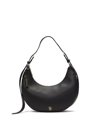 Borsa A Spalla A Forma Di Luna Crescente, Black Pebble, large