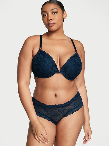 Slip Sgambato In Pizzo, Noir Navy, large