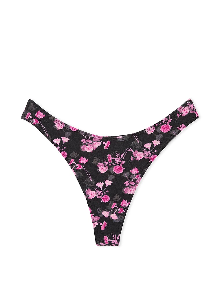 Tanga Sgambato E Dai Profili Arrotondati In Cotone Elasticizzato, Black Floral, large