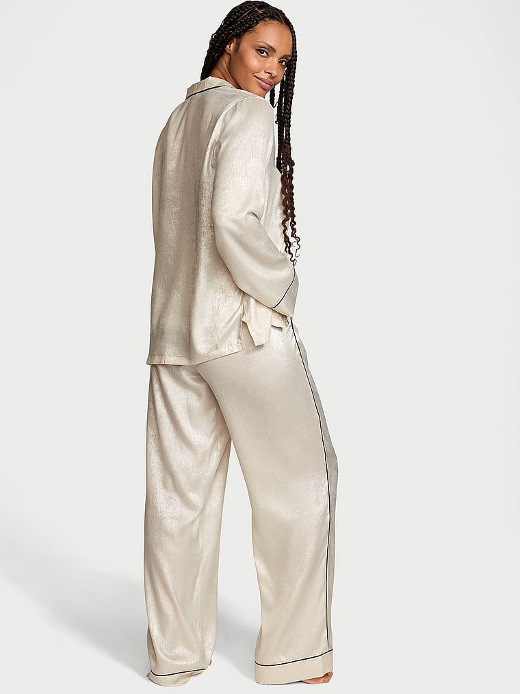 Glazed Satin Long Pajama Set, FionaFoil, large