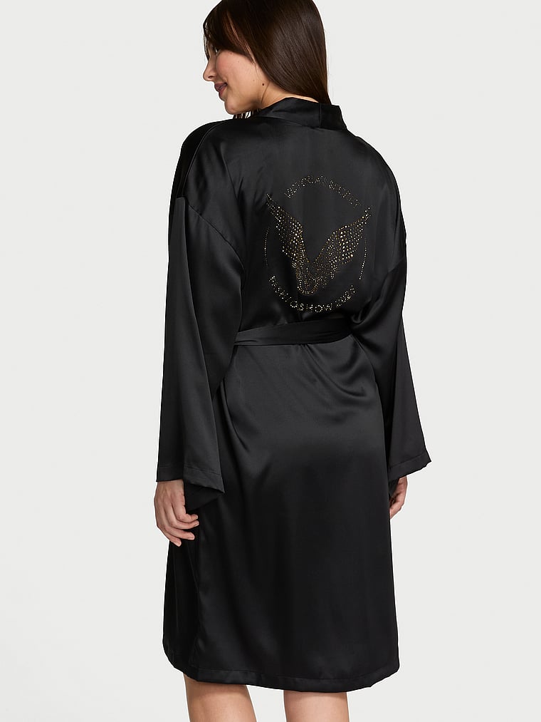 Satin Midi Robe, Black, large