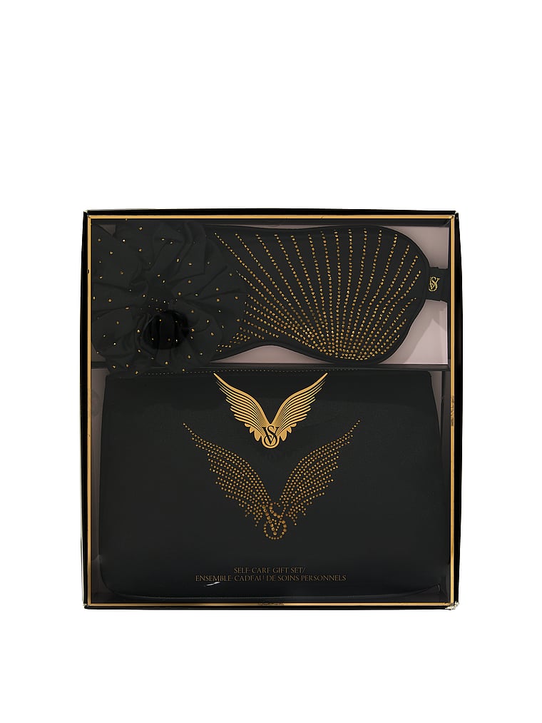 Victoria's Secret Backstage 3-piece Satin Shine Accessories Set, Black and Coconut White Gold Wings, large