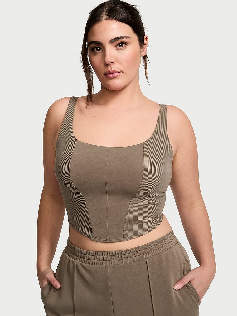 Tank Top Stile Corsetto Sandwashed, Terra Olive, large
