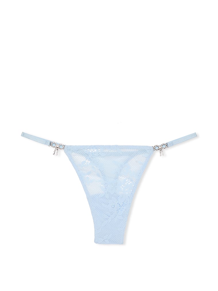 Tanga In Pizzo Con Fiocchi Scintillanti, Light Blue, large