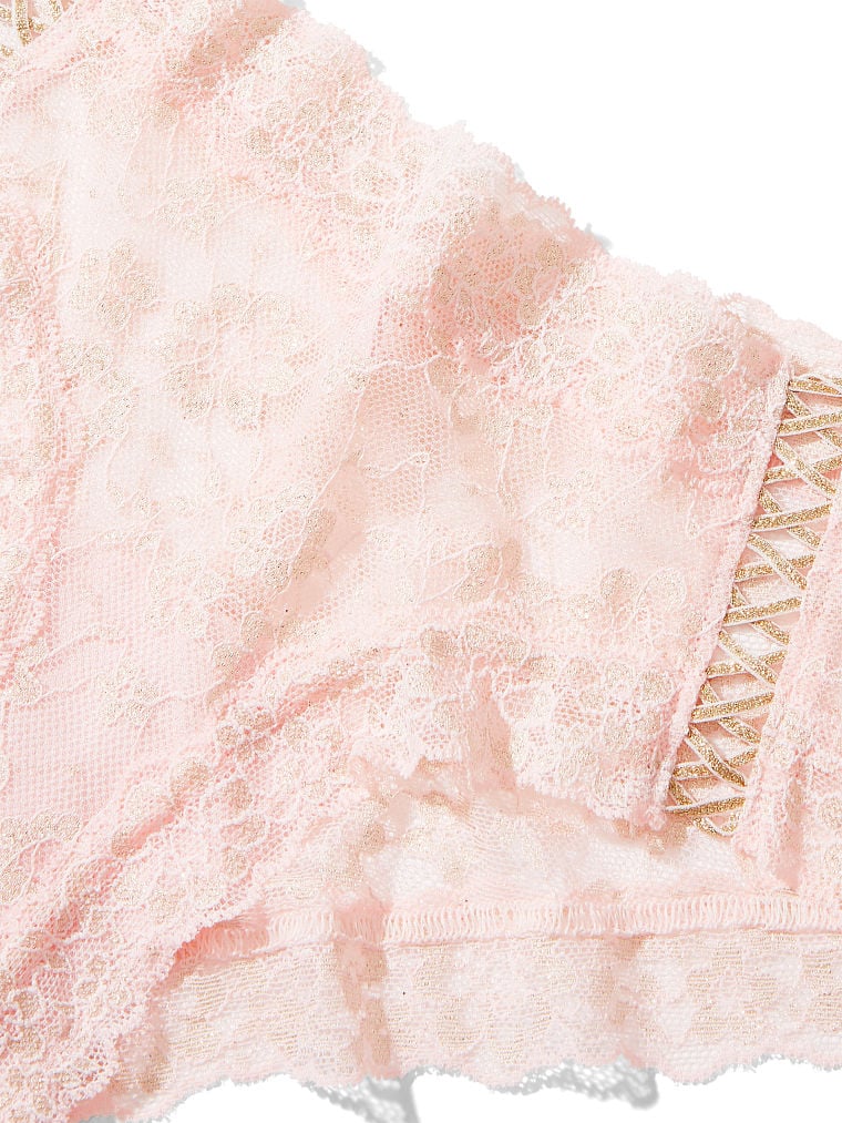 Slip Sgambato In Pizzo Glitterato Con Dettagli Stringati, Purest Pink Shimmer, large