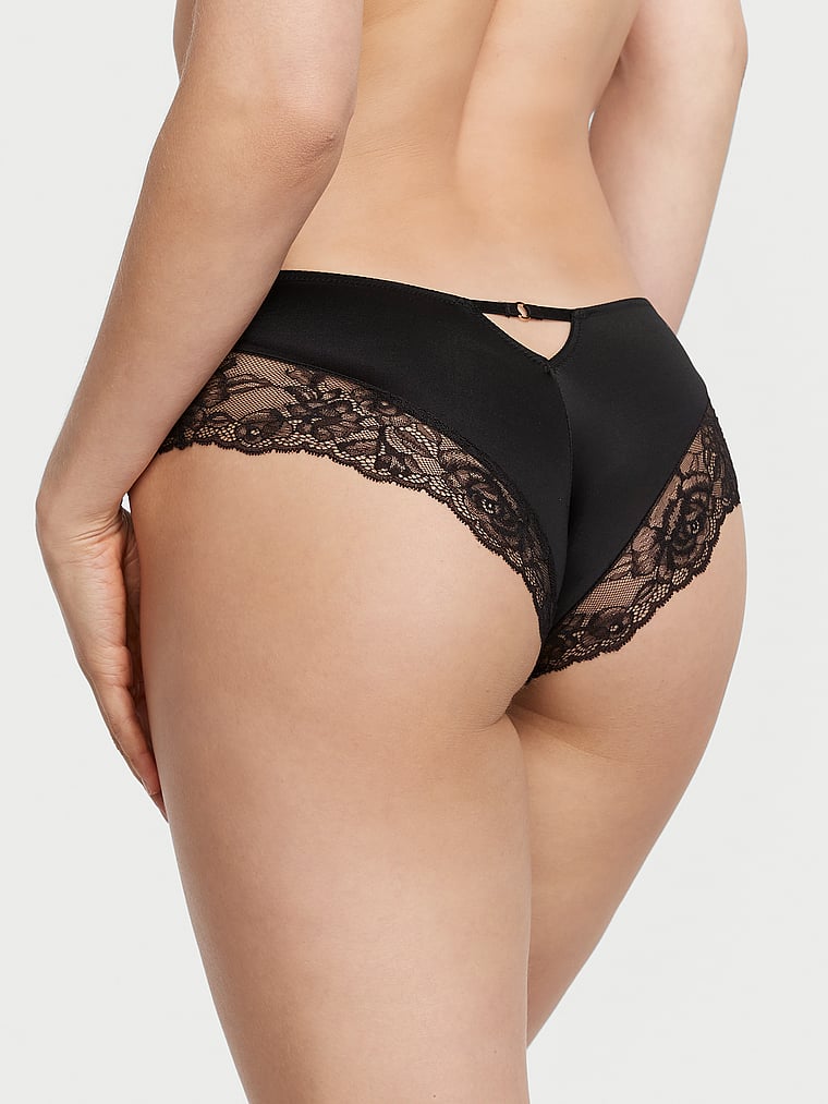 Rose Lace-trim High-leg Cheeky Panty, Black, large