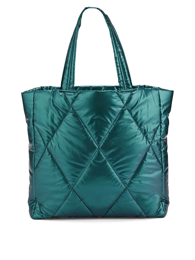 Borsa A Spalla Imbottita Con Impunture, Teal, large
